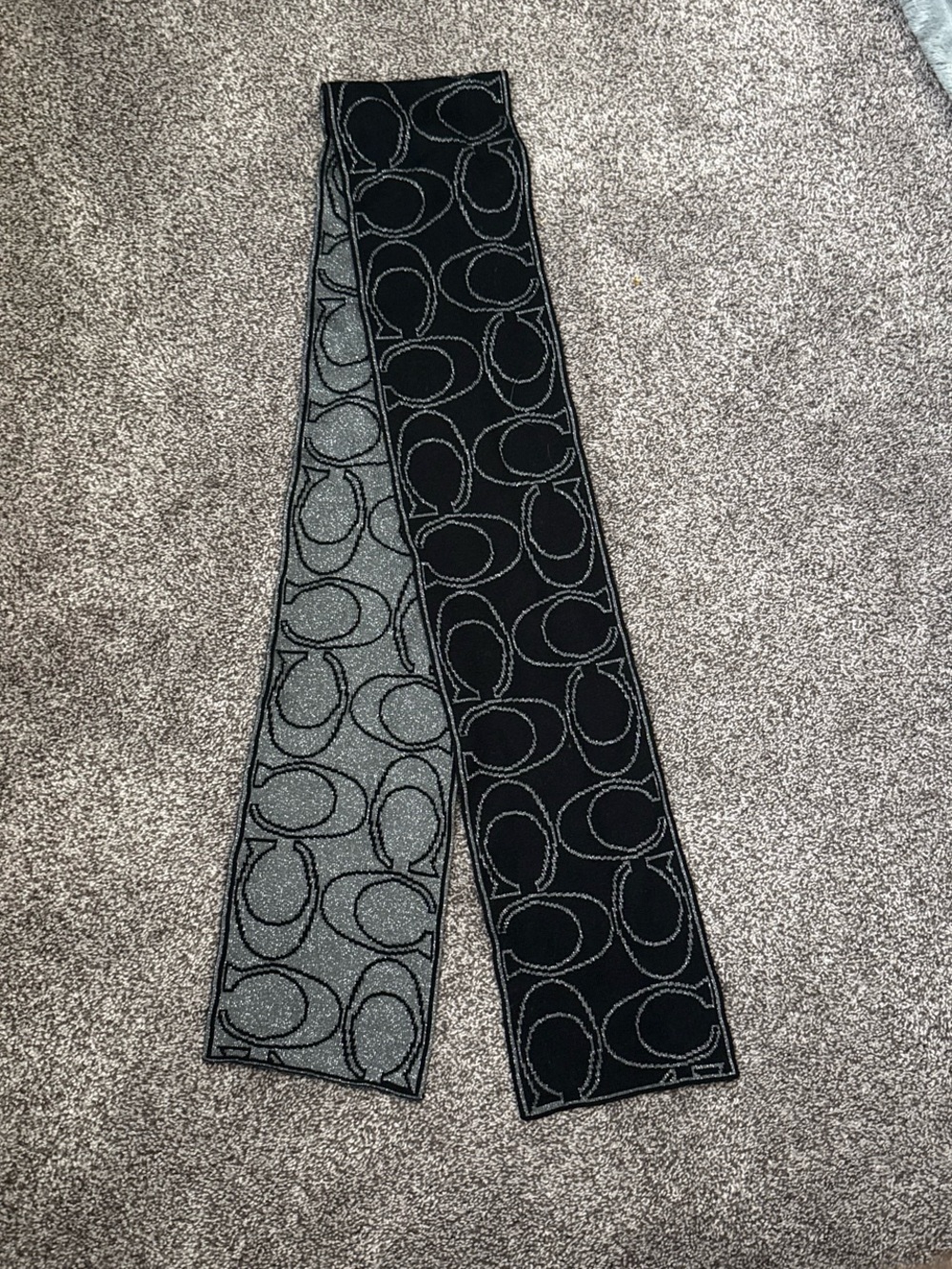 Coach Reversible Black and Gray Logo Jacquard Scarf